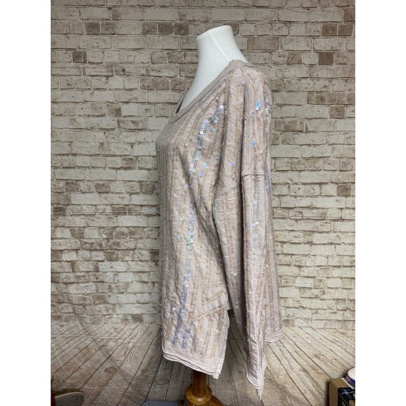 Free People Dusty Pink Sequin Oversized Sweater Small Boho‎ Fairy Cottage - Picture 3 of 9